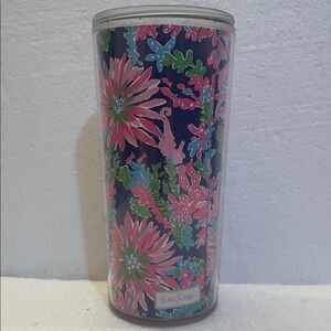 Lilly Pulitzer Floral tropical insulated 16 oz vacuum Tumbler cup blue pink